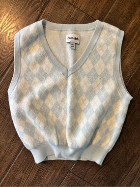 Sunday Best Light Blue & Cream Argyle V-Neck Sweater Vest